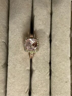 Rose Gold Pink Cushion Halo Ring - Women Jewelry